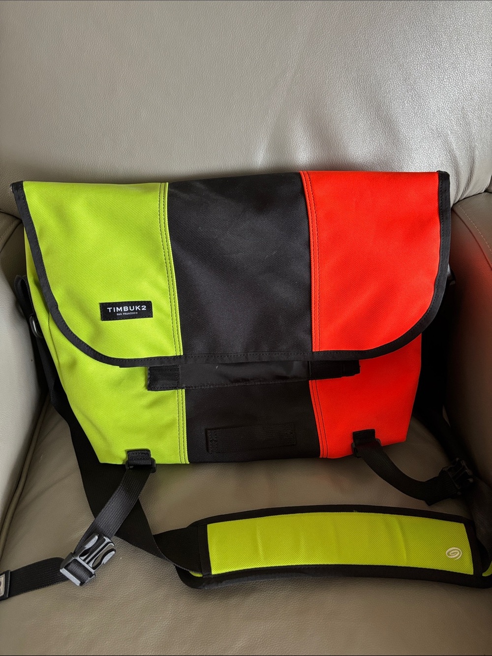Timbuk2 Messenger/Travel Backpack with Neon Green and Orange Accents. Never used